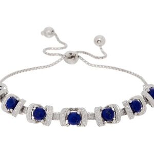 Gemstone Diamond Cut Adjustable Bracelet, Sterling Silver - Blue Lapis
